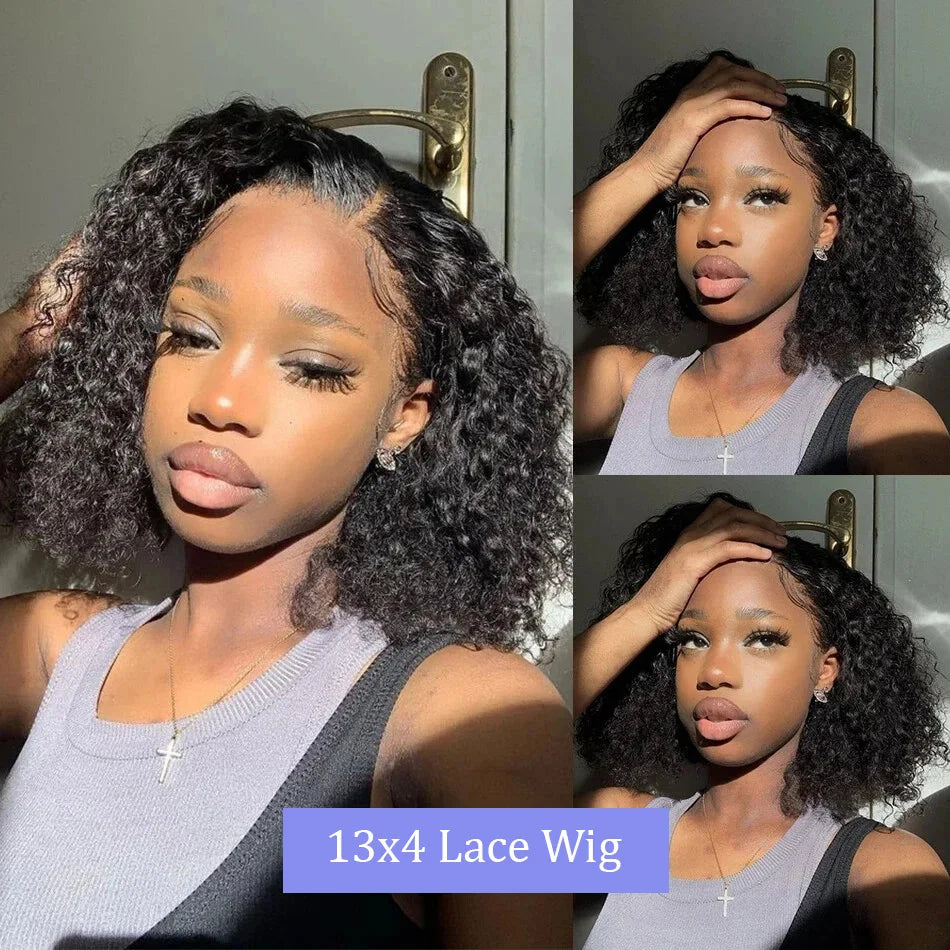 200% Density Deep Wave Bob Wigs 13x4 Transparent Lace Frontal Wig Brazilian 100% Human Hair Wigs For Women Loose Wave Lace Wigs