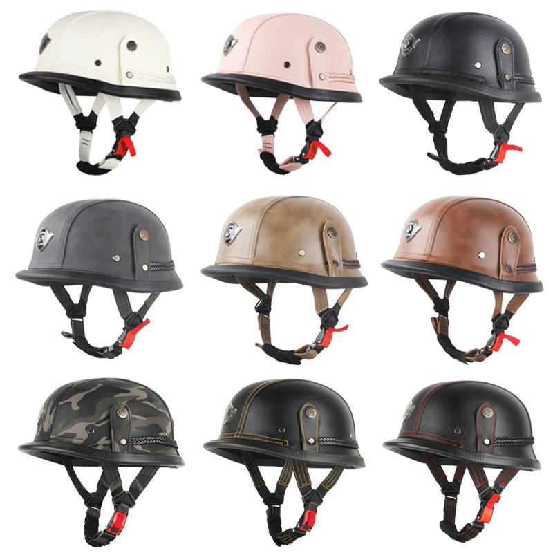 Motorcycle Half Helmet German Leather Vintage Helmet Casco Moto Motorcycle Open Face Helmet Biker Pilot