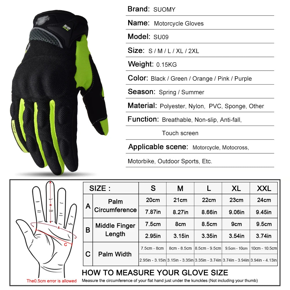 SUOMY Summer Motorcycle Gloves Touch Screen Full Finger Racing/Climbing/Cycling/Riding Sport Windproof Motocross Gloves Luvas