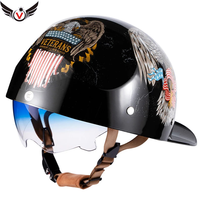 V Retro Half Scooter Helmet Baseball Cap Safety for Motorbike Harley Vintage Electric Cycling Motorcycle Classic Fashion Helmets
