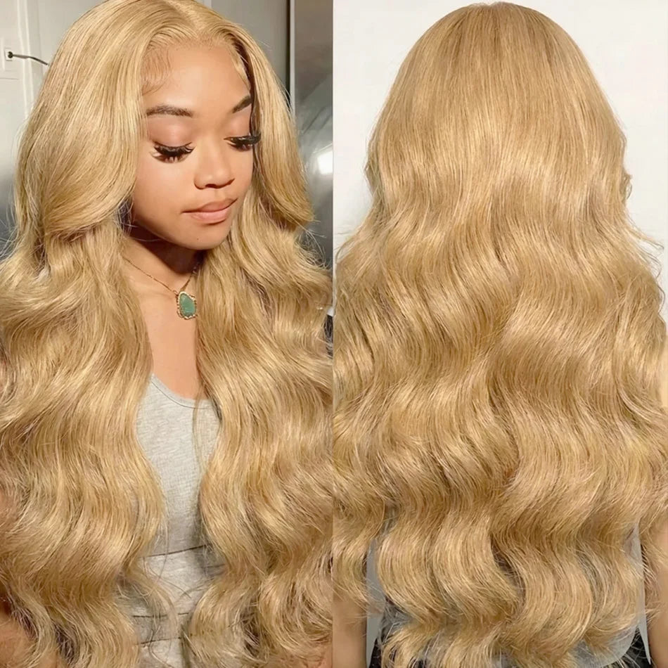 Honey Blonde Body Wave Lace Front Wig Human Hair #27 Colored Human Hair Wig PrePlucked 13x6 HD Lace Frontal Wigs For Black Women