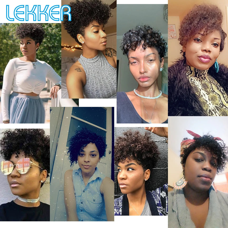 Lekker Short Pixie Cut Afro Kinky Curly Bob 100% Human Hair Wigs For Women Brazilian Remy Hair Full Machine Made Clearance Wigs
