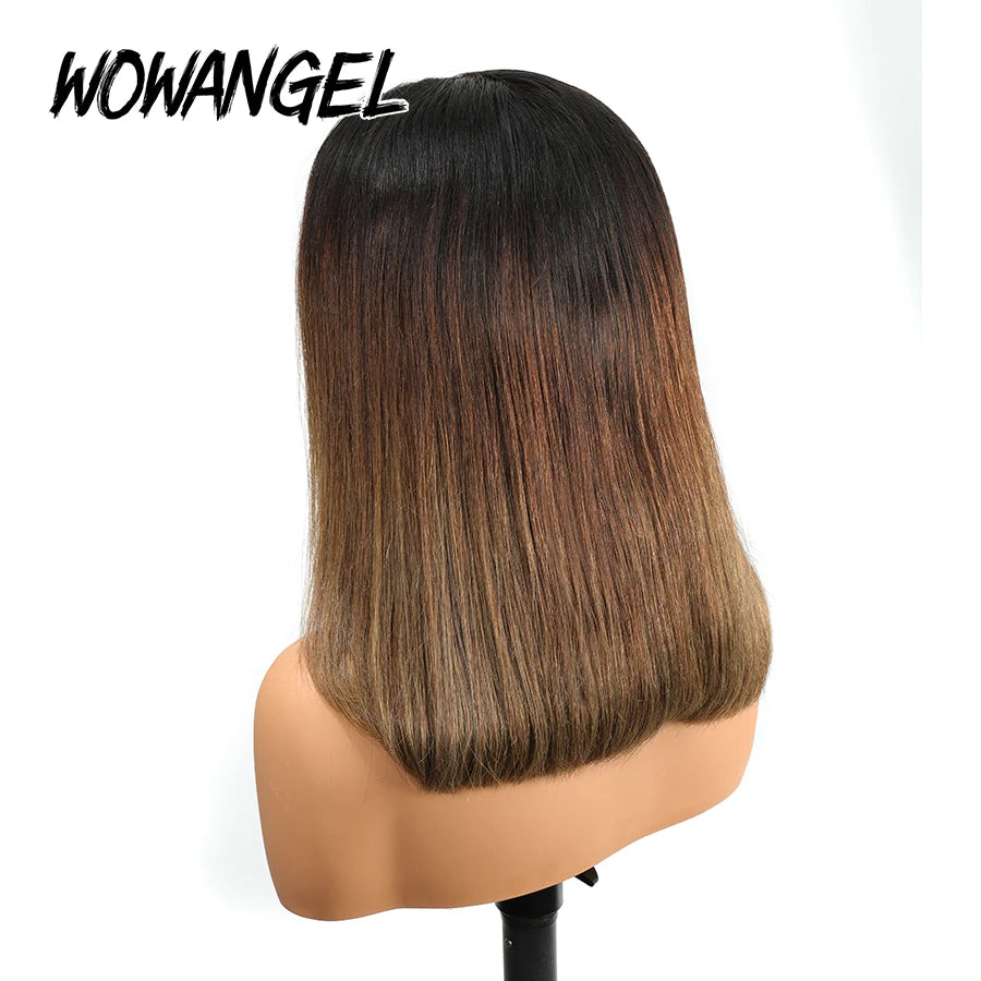 Ombre Ash Blonde 13x6 HD Lace Full Frontal Short Bob Human Hair Wigs Straight Bob Wigs Bleached Knots Pre-Plucked Hair For Women