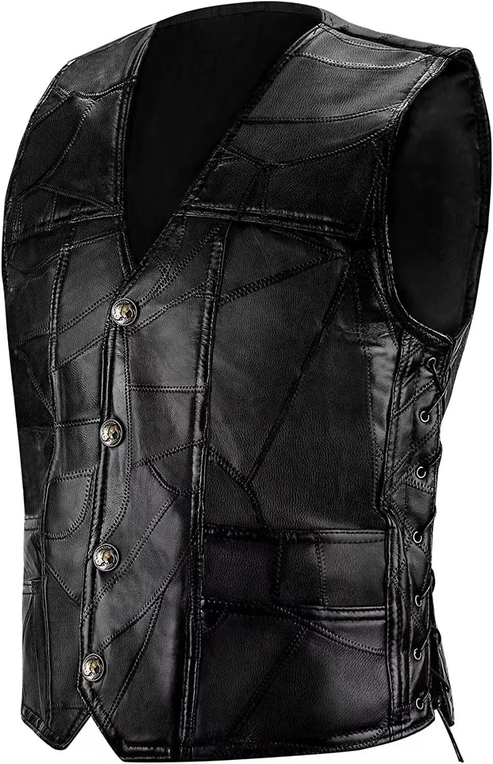 Motorcycle Pu Leather Vest Male Sleeveless Trendy Fashionable Jacket Button Casual Waistcoat Men Solid Color Vest Large Size