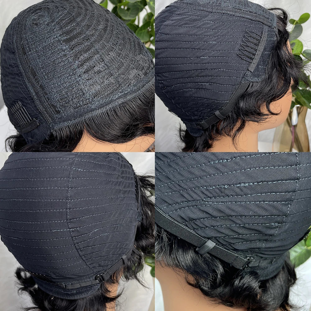 Short Wigs Human Hair Wigs For Women Pixie Cut Human Hair Finger Wave Wig Natural Color Sans Colle Human Hair Wig Machine Made