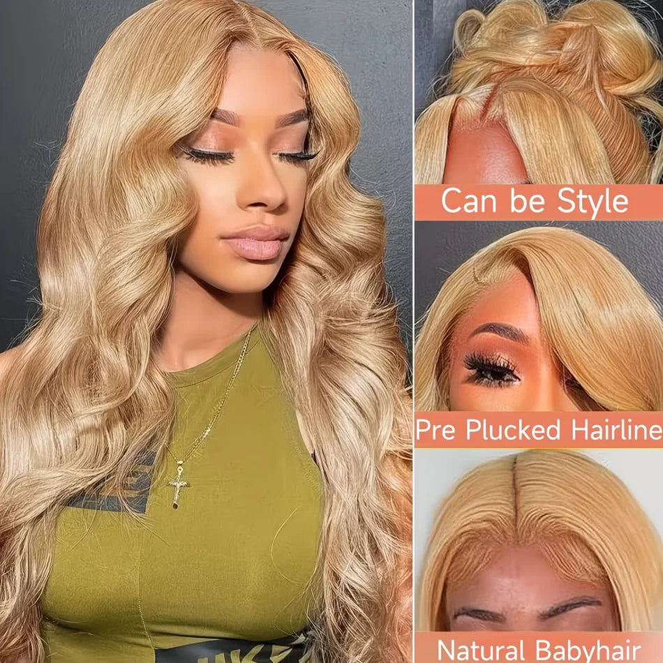 Honey Blonde Body Wave Lace Front Wig Human Hair #27 Colored Human Hair Wig PrePlucked 13x6 HD Lace Frontal Wigs For Black Women