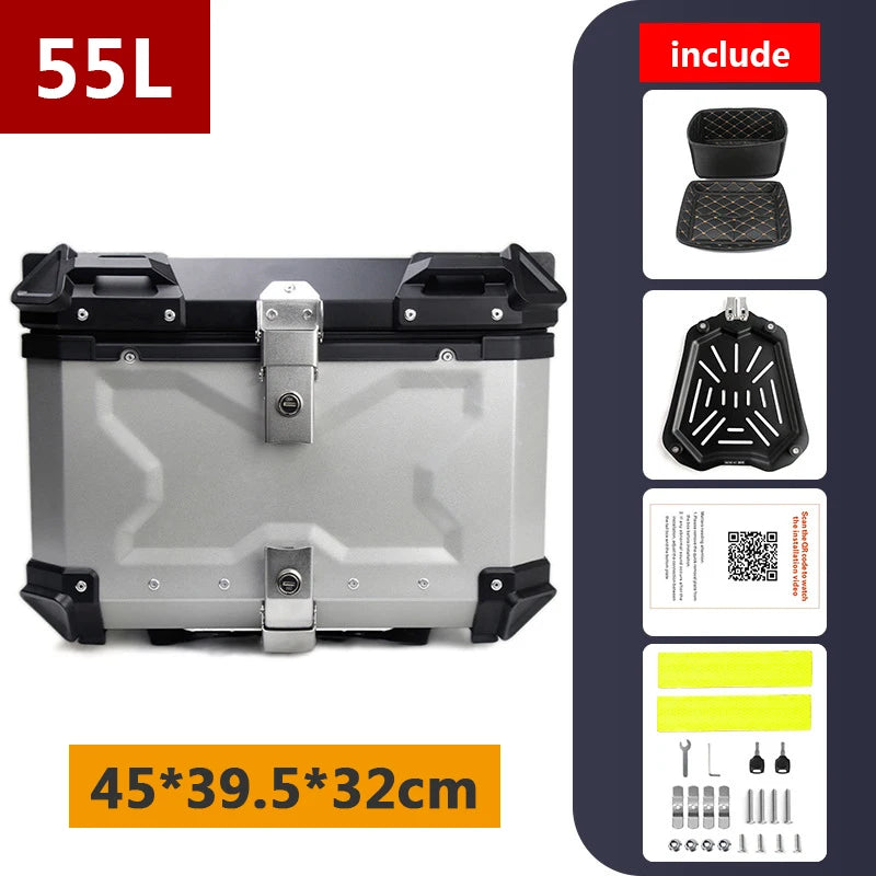 Aluminum Motorcycle Box 45L 55L 65L 80L Motorcycle Rear Luggage Box Helmet Travel Storage Case Moto Top Box Universal Waterproof
