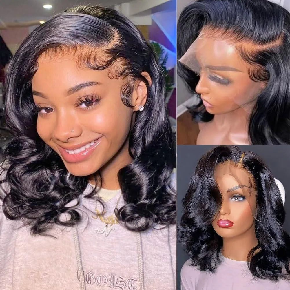Brazilian Short Bob 13x4 HD Transparent Lace Front Body Wave Lace Frontal Human Hair Wavys Pre Plucked Remy Hair For Women