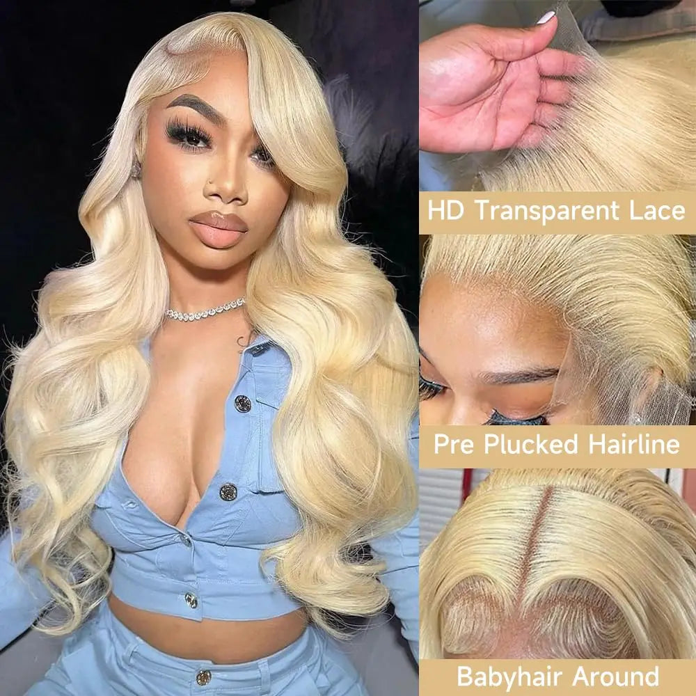 30 40 Inch 613 Blonde HD Lace Frontal Wig 13x6 210% Body Wave Human Hair Wig Pre Plucked Brazilian Transparen Lace Wig For Women