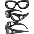 Birdz Eyewear Swallow Fit Over Glasses Foam Padded Motorcycle Sunglasses Riding Safety Glasses 3 Pairs Black Frame w/Clear Smoke