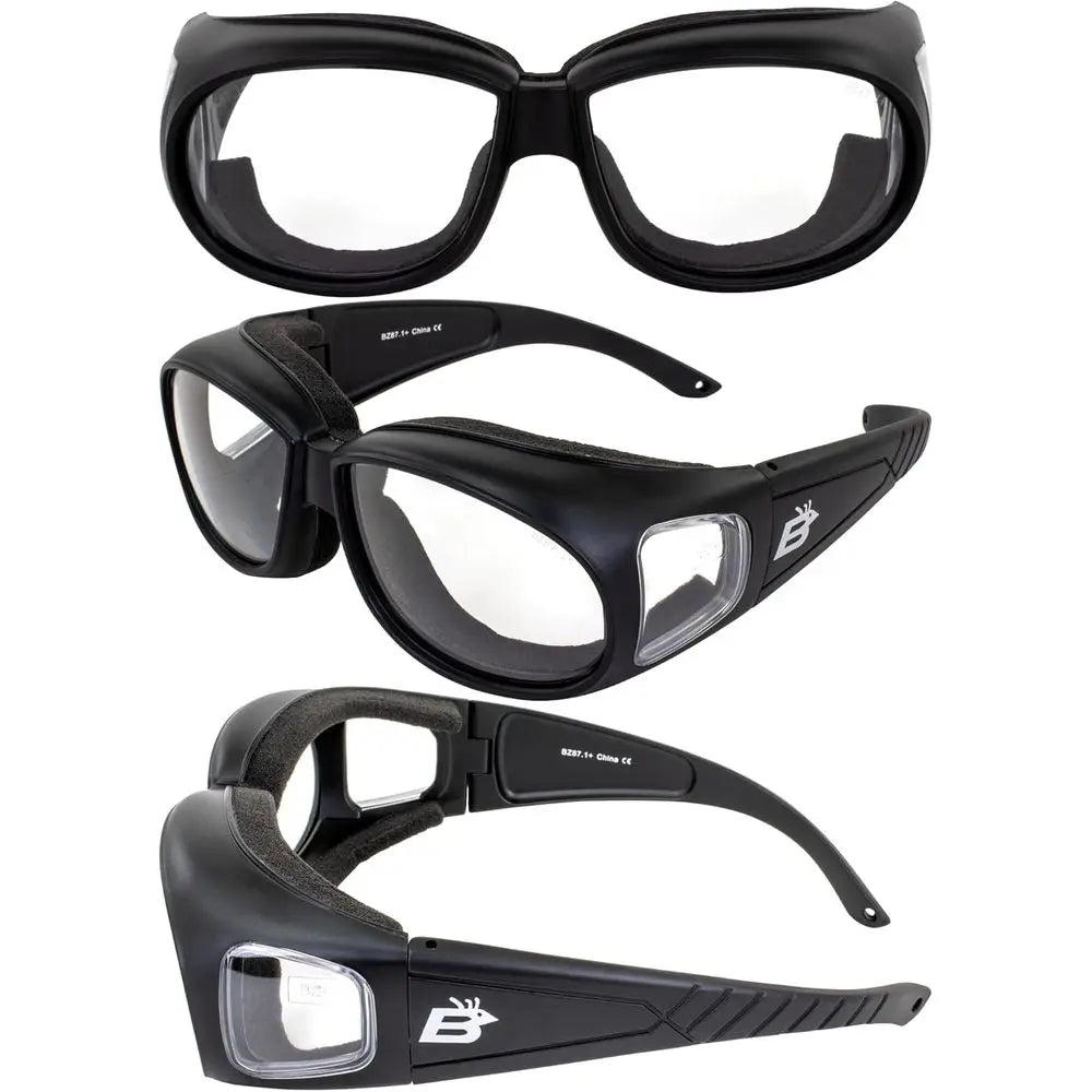 Birdz Eyewear Swallow Fit Over Glasses Foam Padded Motorcycle Sunglasses Riding Safety Glasses 3 Pairs Black Frame w/Clear Smoke