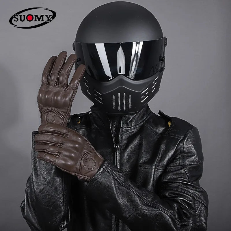 Retro Leather Motorcycle Gloves Riding Anti-fall Moto Gloves Classic Pink/Yellow/Black Leather Breathable Summer Gloves