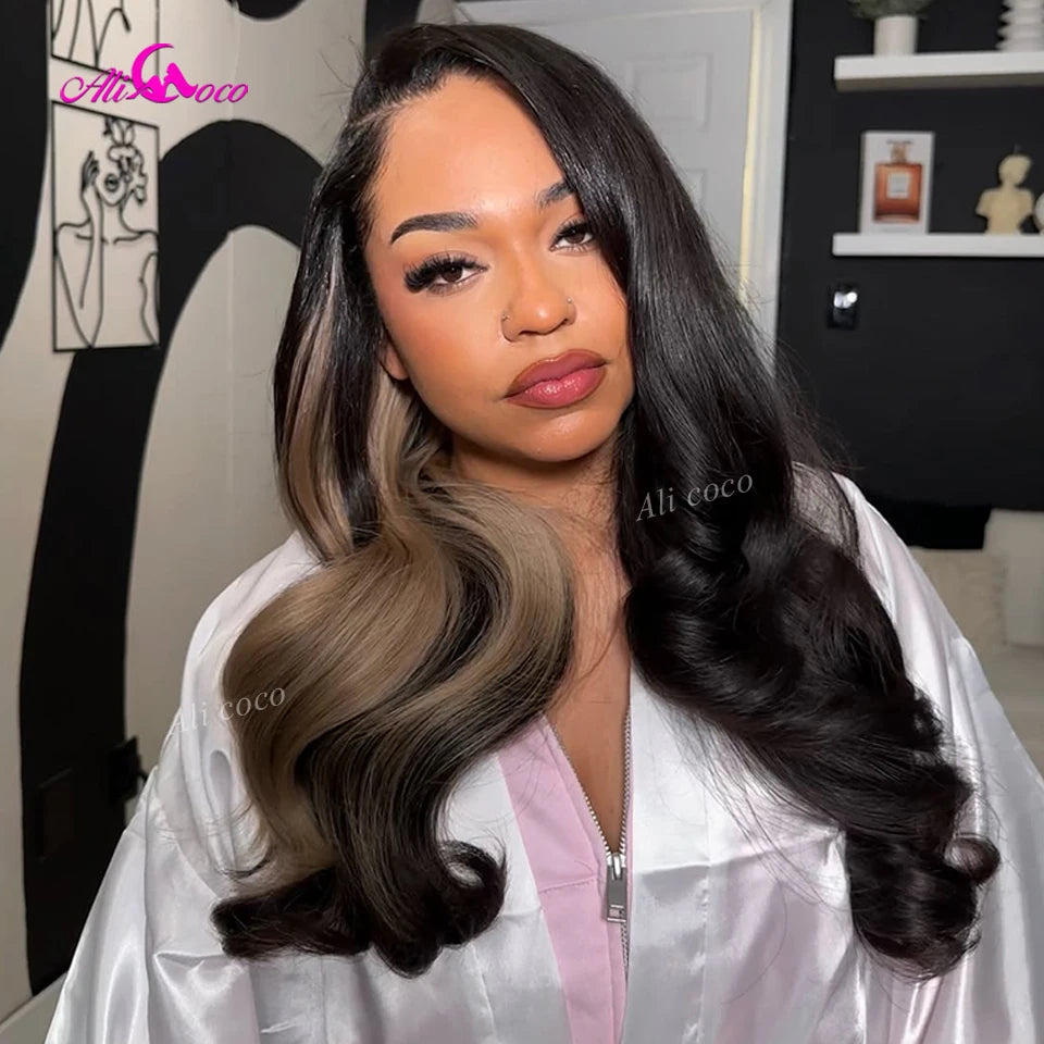 Ash Blonde Highlight Body Wave 13x4 13x6 Lace Frontal Human Hair Wig Brazilian 180 Density Highlight Human Hair Wigs for Women