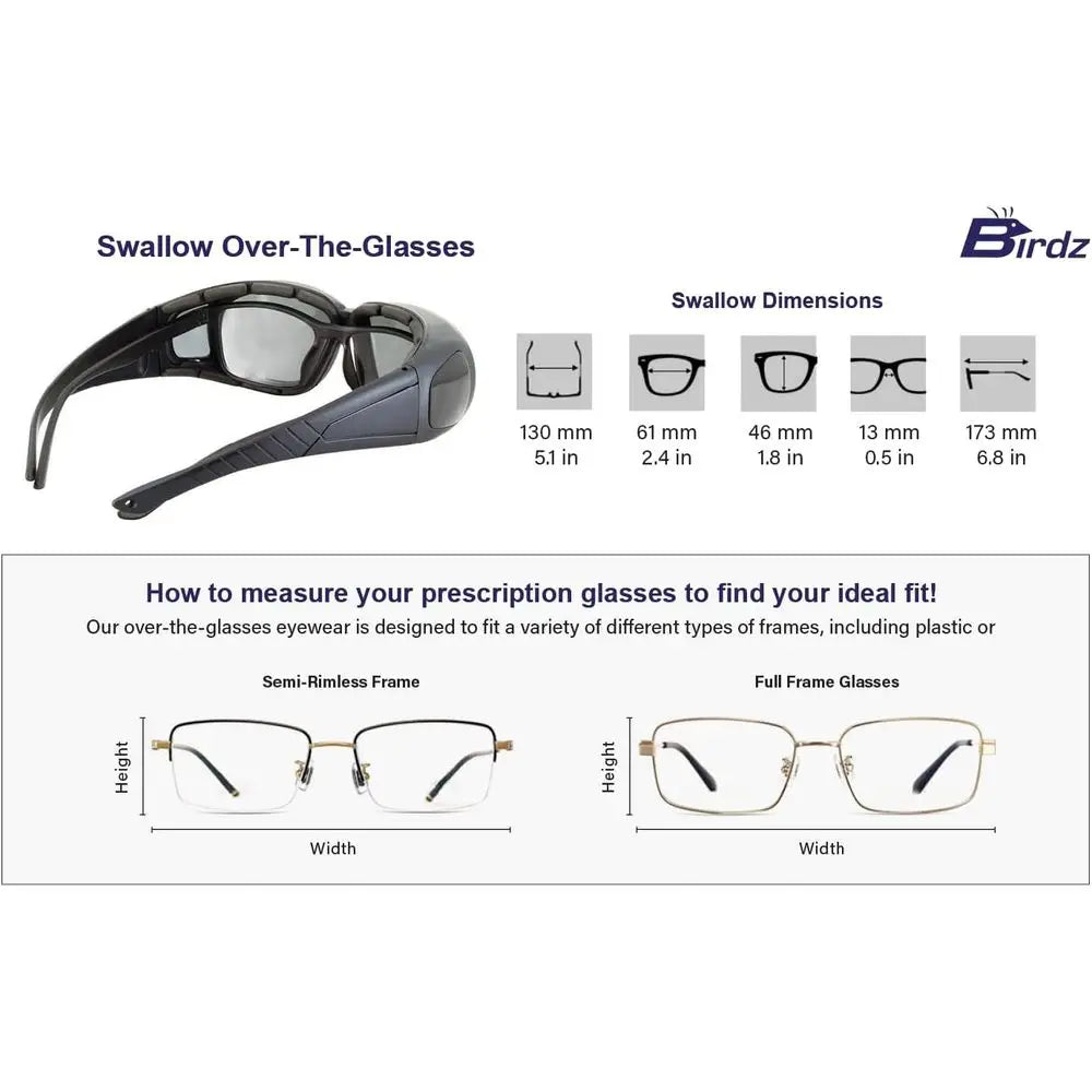 Birdz Eyewear Swallow Fit Over Glasses Foam Padded Motorcycle Sunglasses Riding Safety Glasses 3 Pairs Black Frame w/Clear Smoke