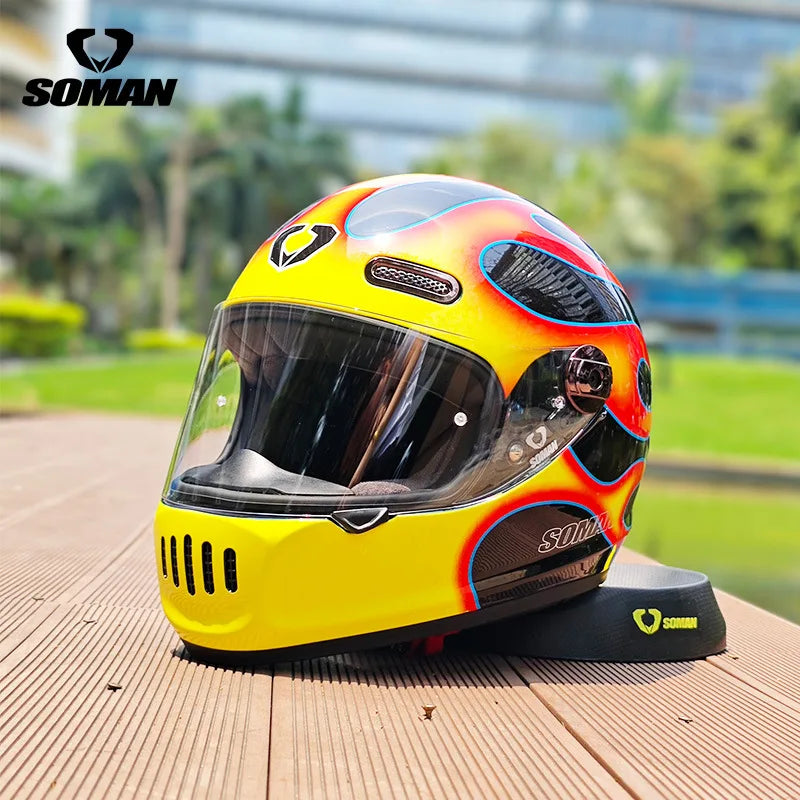 SOMAN Motorcycle Helmet Retro DOT Certification Full Face Helmet Riding Personalized Motorcycle Safety Helmet Casco Moto Casque