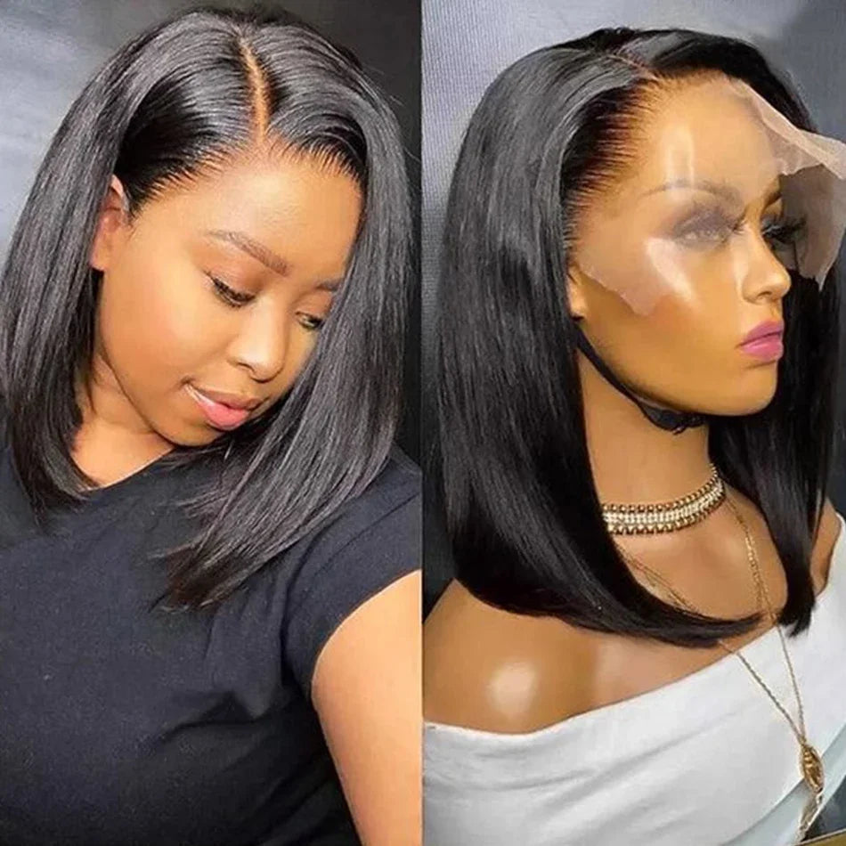 250% Density Short Bob 13x4 HD Lace Front Human Hair Wig PrePluck Brazilian Glueless Lace Frontal Closure Wig For Women Straight