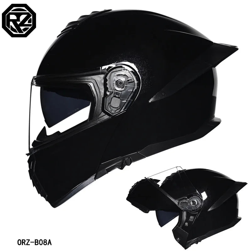 ORZ Motorcycle Helmet Dual Visor Modular Flip Up Full Face Helmet Cascos Para Moto Motocross Night Vision Lens DOT Approved