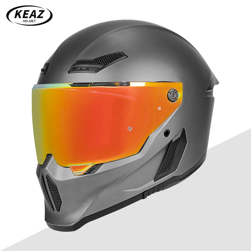 Personalized Retro Black Motorcycle Helmet Men Women Full Helmet for Motorcycles DOT Cover Suitable for All Seasons and Anti-Fog