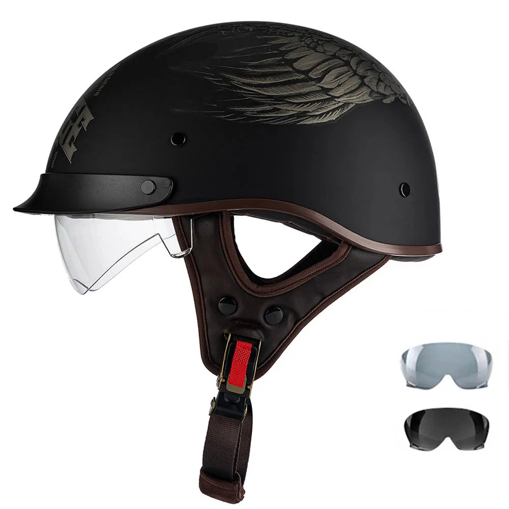Motorcycle Half Helmet Four Seasons Helmet Summer Sunscreen Retro Fashion Helmet Men and Women Cycling Helemt ABS material