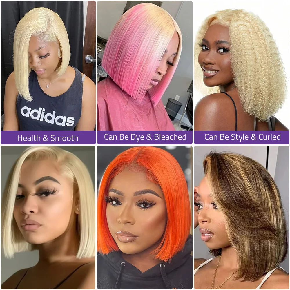 #613 Blonde Straight Short Bob Wig 13x6 HD Transparent Lace Human Hair Wig PrePlucked Brazilian Hair 7x6 Glueless Lace For Women