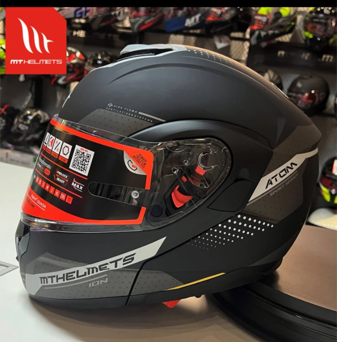 MT ATOM SV Double Lens Flip Up Helmet Motorcycle Safety Full Face Helmet for Men and Women DOT ECE Certification casco moto