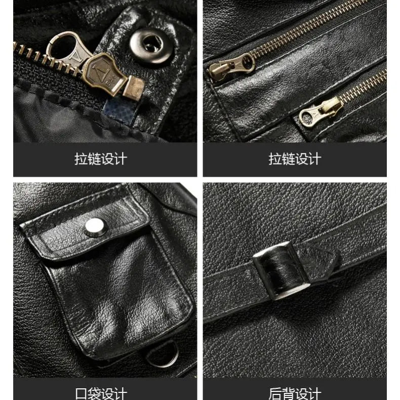 2025 Cowhide Genuine Leather Vest Men Waistcoat Male Sleeveless Jacket Thick Motorcycle Vest Multi Pocket leather biker vest