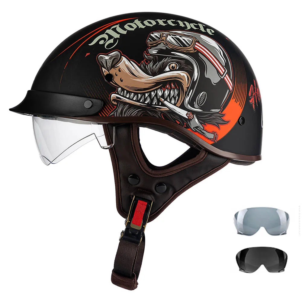 Motorcycle Half Helmet Four Seasons Helmet Summer Sunscreen Retro Fashion Helmet Men and Women Cycling Helemt ABS material