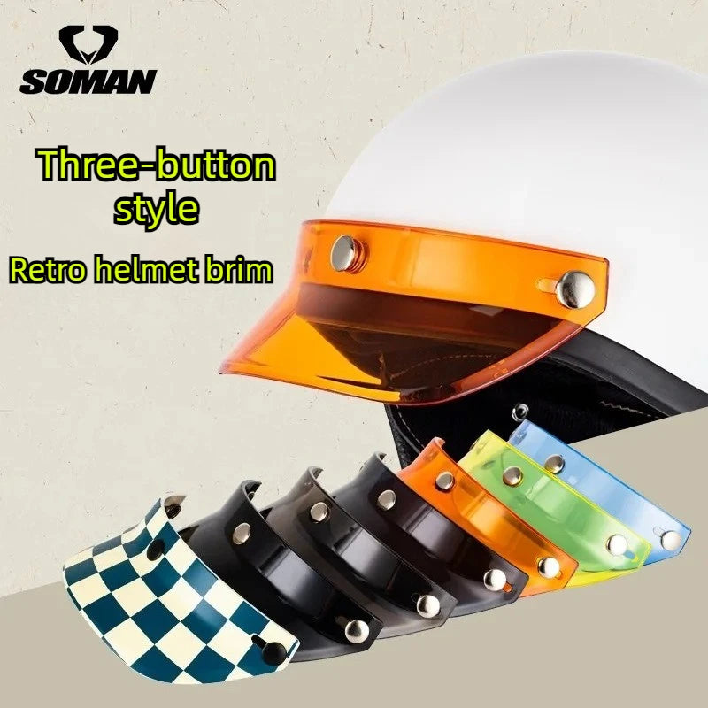 Motorcycle Half Helmet Brim Retro Three-button Locomotive Sunshade Visor Small Helmet Body Lens Accessories