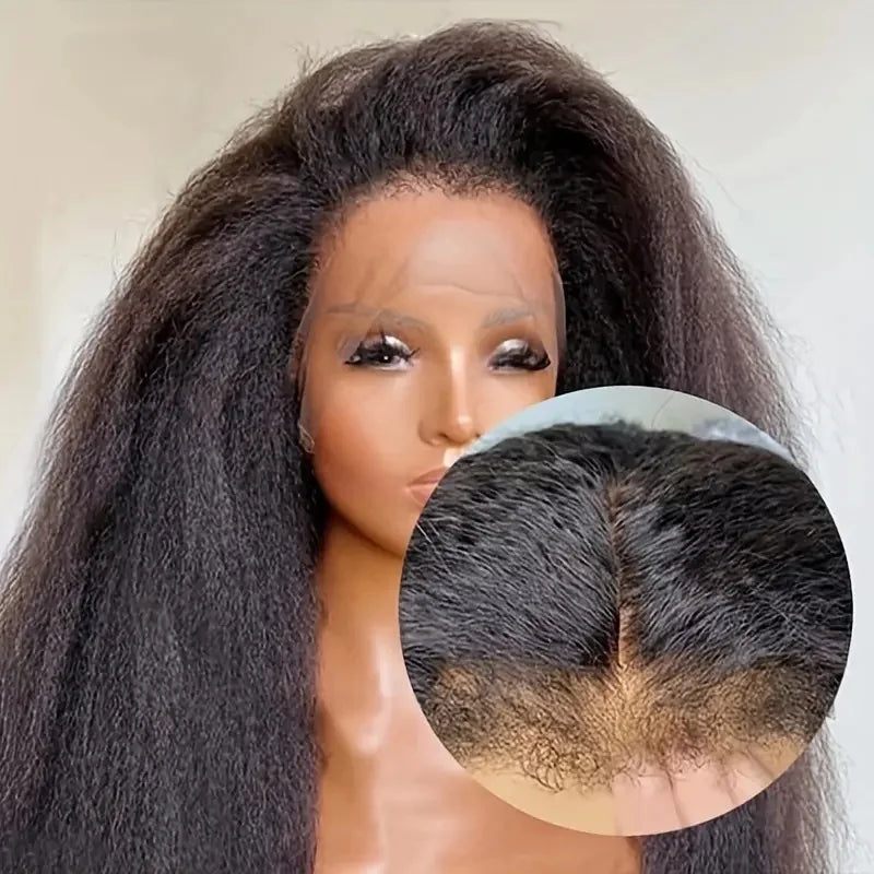 Heyju Wig Invisible Strap 360 HD Full Lace Glueless Wig Kinky Straight Lace Frontal Wig Yaki Straight Lace Front Human Hair Wig