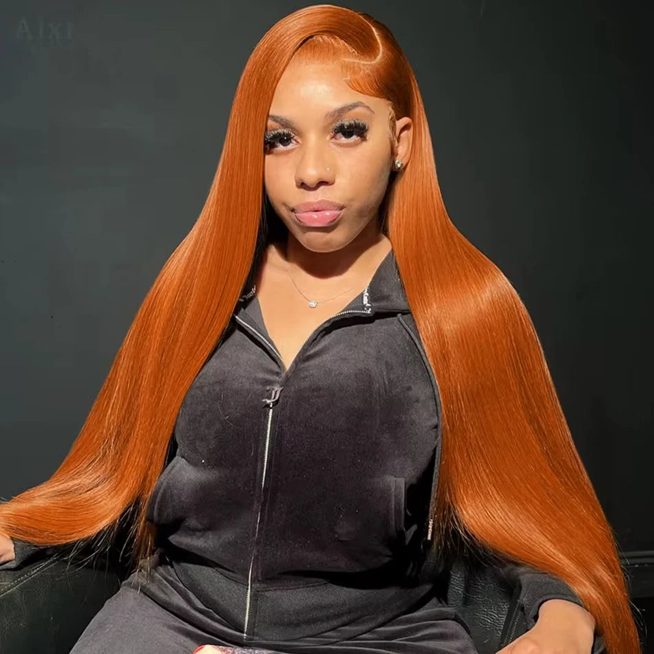 Ginger Wig Human Hair 13x4 Straight Lace Frontal Wigs Human Hair Hd Transparent 350# Ginger Orange Human Hair Wigs for Women