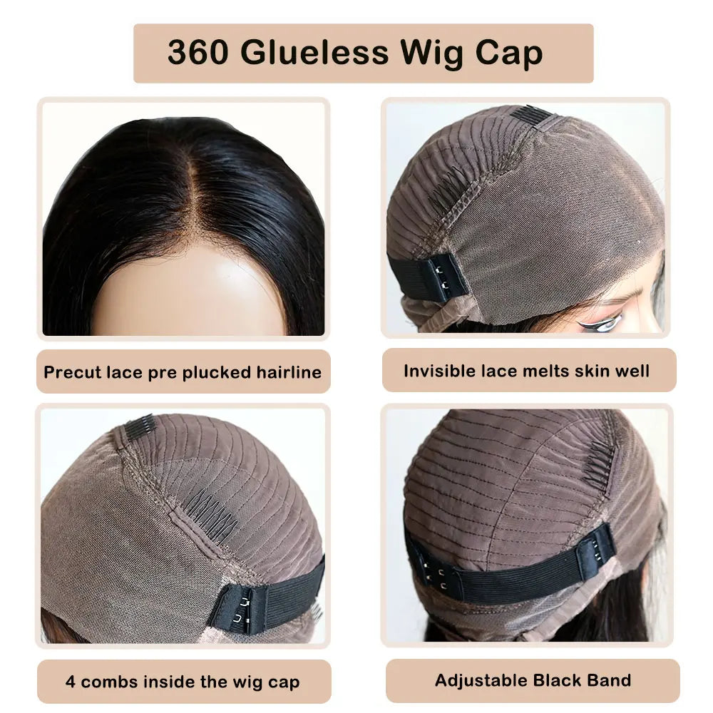 Brazilian Pre Cut Bone Straight Human Hair With Bangs 360 Lace Front Wig Human Hair Pre Plucked Wigs For Women
