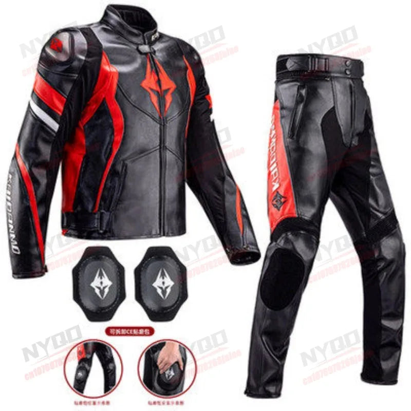 Men Women Motorcycle Riding Suit Waterproof Winter Warm Racing Jacket Pants Set Windproof Anti-Fall Riding Leather Clothing
