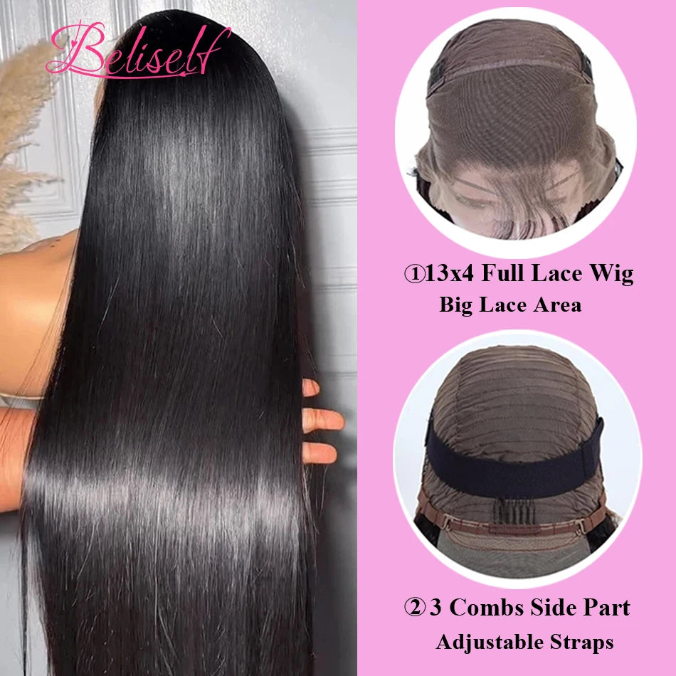 HD Transparent Lace Front Human Hair Wig 13x4 13x6 Straight Frontal Wig Pre Plucked 5x5 HD Lace Closure Wig Beliself Hair
