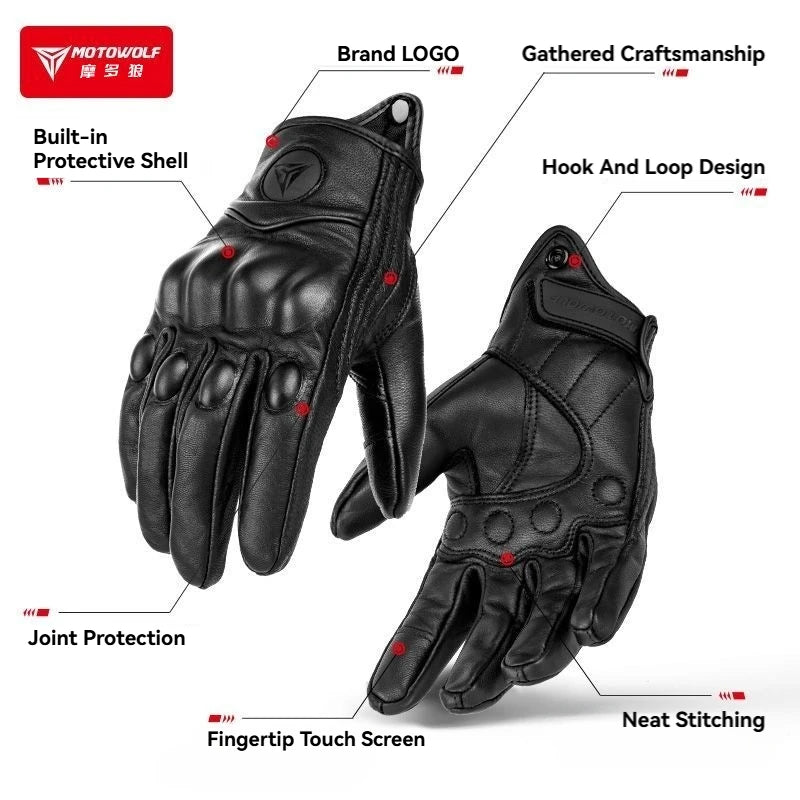 MOTOWOLF Motorcycle Gloves Men Leather Riding Gloves Touchscreen Anti-Skid Breathable Four Seasons Unisex