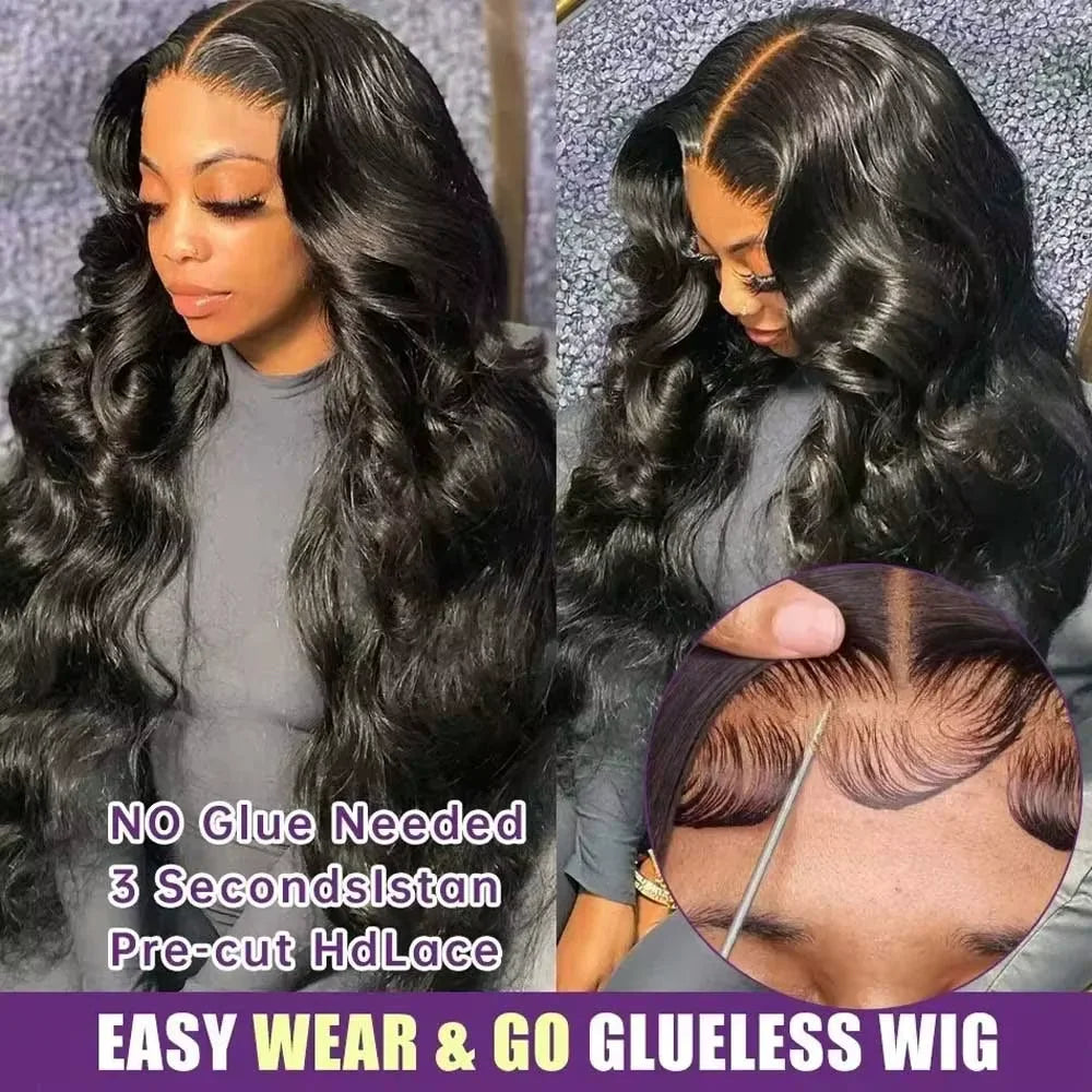 40 Inch 13x6 Body Wave Human Hair Wig 5x5 Glueless closure 250 Density 13x4 HD Lace Natural Black Front Wig Pre Plucked
