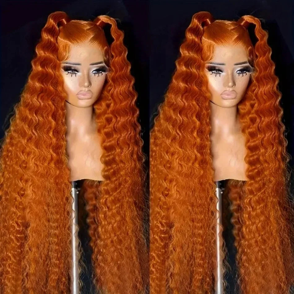 Ginger Orange Deep Wave 13X6 Hd Lace Front Human Hair Wig 13X4 250 Density 36 Inch 350 Colored Curly Pre Plucked Brazilian Wigs