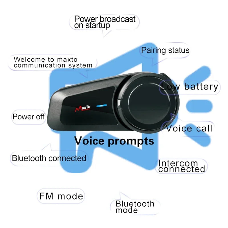 2PCS Maxto M2 Motorcycle Helmet Bluetooth Headset Intercom 6 Riders 1000M Intercom Support FM MP3 Waterproof IP67