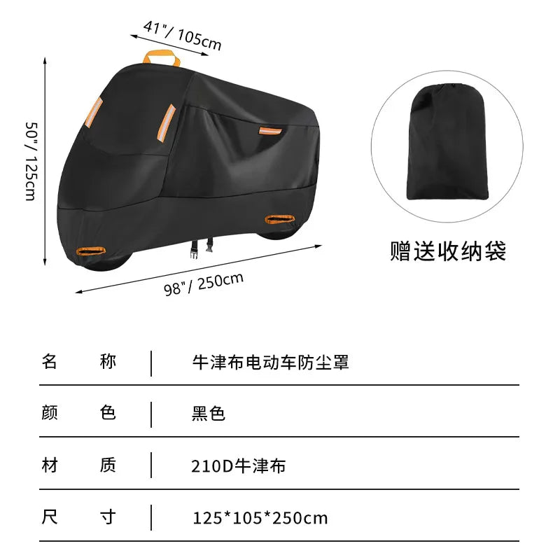 210D Silver Coated Motorcycle Cover Rainproof Sunshield Dustproof Bike Protector