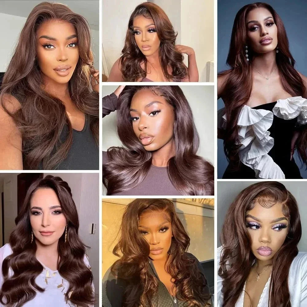 200 Density Chocolate Brown Body Wave Lace Front Human Hair Wigs Brazilian HD Lace Frontal Wigs   For Women