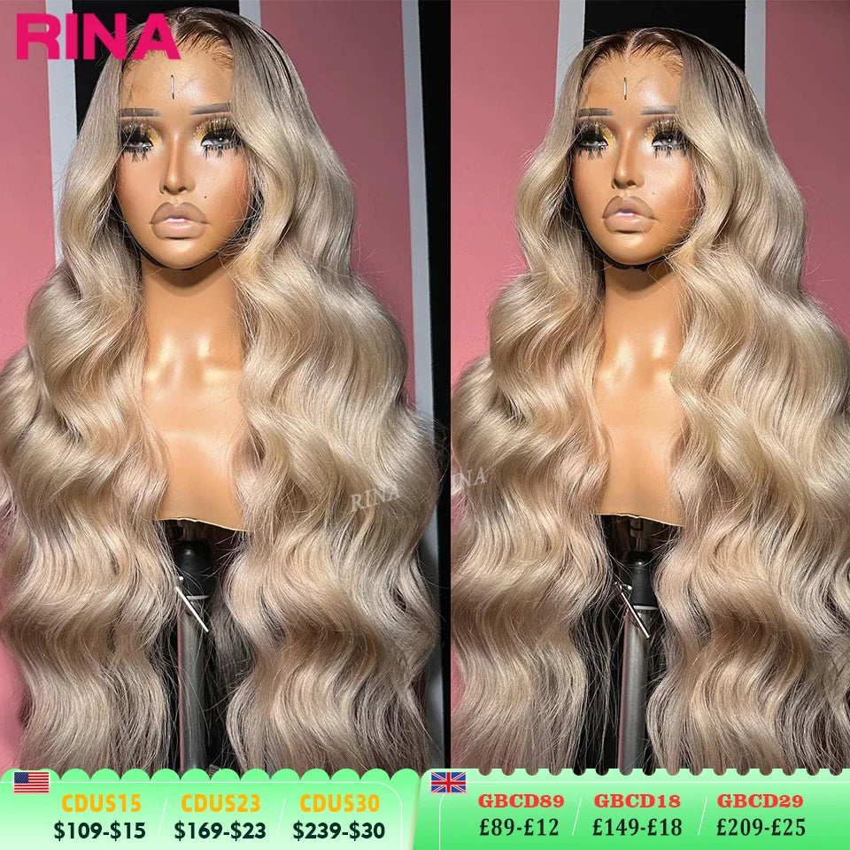 13x6 Ombre Blonde With Root Colored Lace Front Wigs For Women Human Hair Body Wave Ombre Ash Blonde Lace Frontal Wig