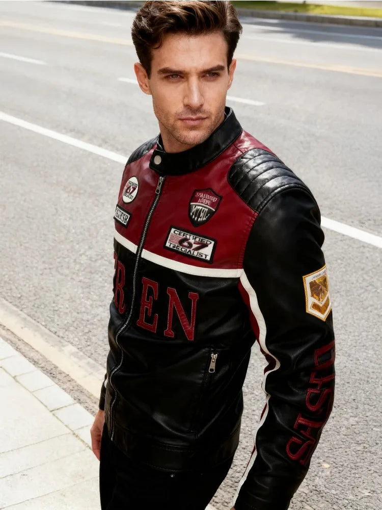 Faux Leather Racing Jacket Oversized Motorcycle Biker Racer Jackets Streetwear Unisex