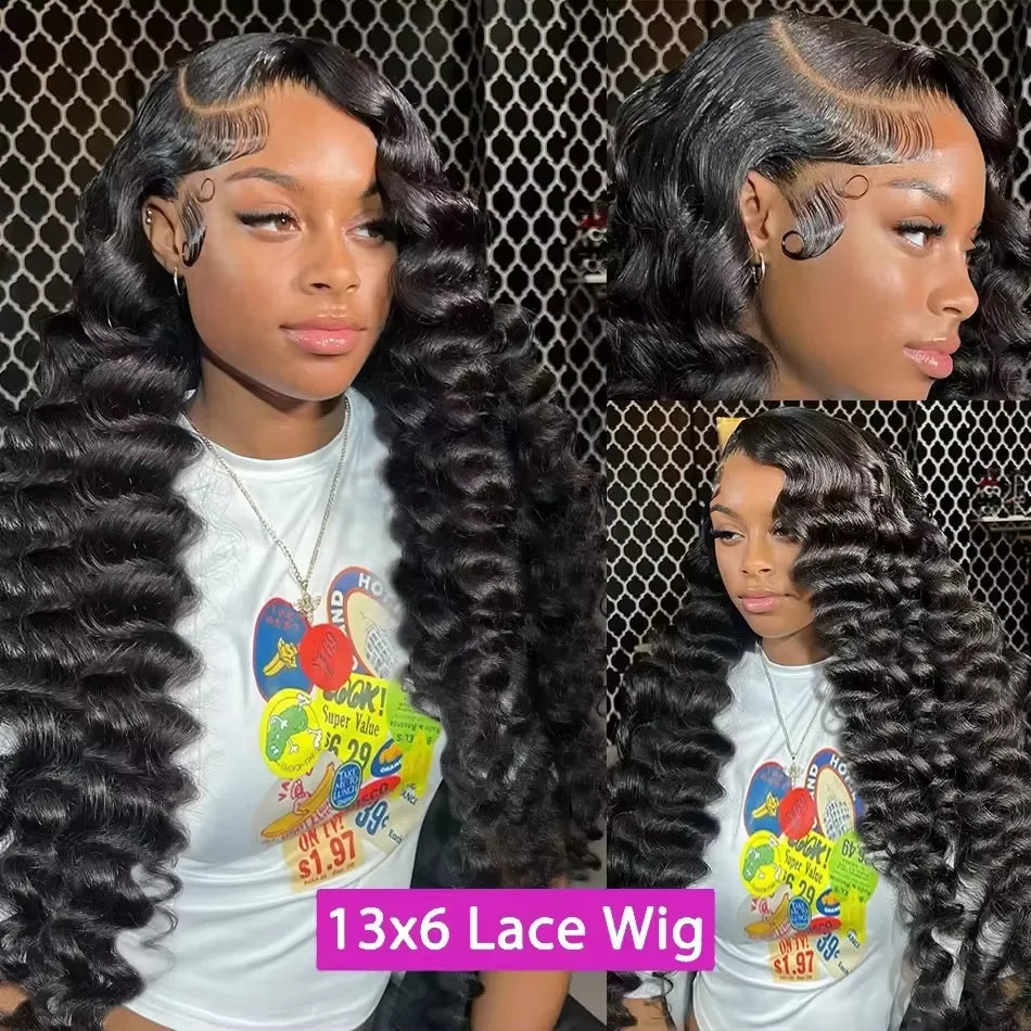 13X6 Hd Lace Frontal Wig Deep Wave Human Hair Wigs Brazilian Wigs Original Curly Lace Front Wig 230 Density For Women 30 40 Inch