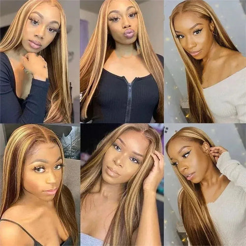 13x6 Straight HD Lace Frontal Wig P4/27 Colored Human Hair Wigs For Women 200 Density Remy Hair 30 36 inches