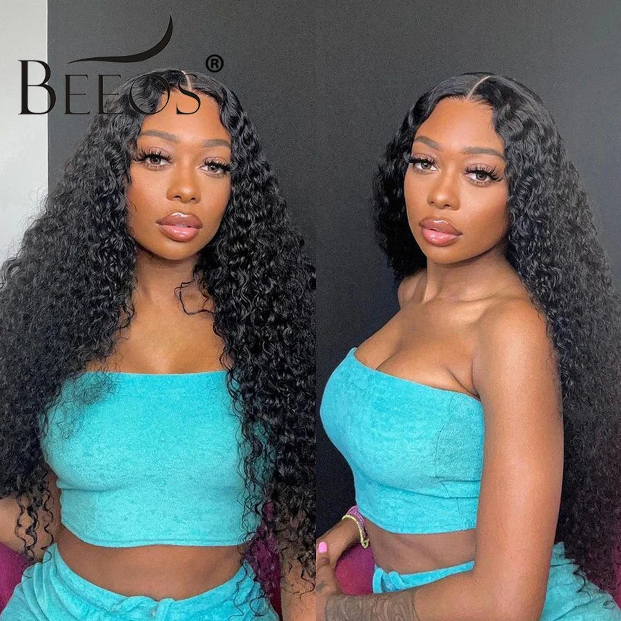 BEEOS Glueless 250% Skinlike 2x6 HD Lace Closure Wigs Preplucked Human Hair Water Wave HD Transparent Lace Wigs For Women