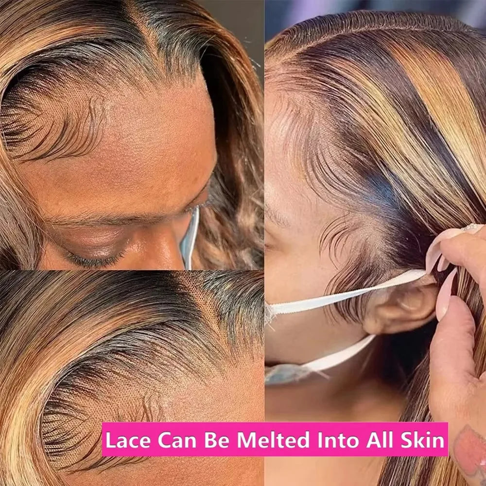 Highlight Body Wave Human Hair Lace Front Wig 13x6 HD Lace Frontal Wig Hair For Women P427 200 Density HD Lace Front Wig 38 Inch