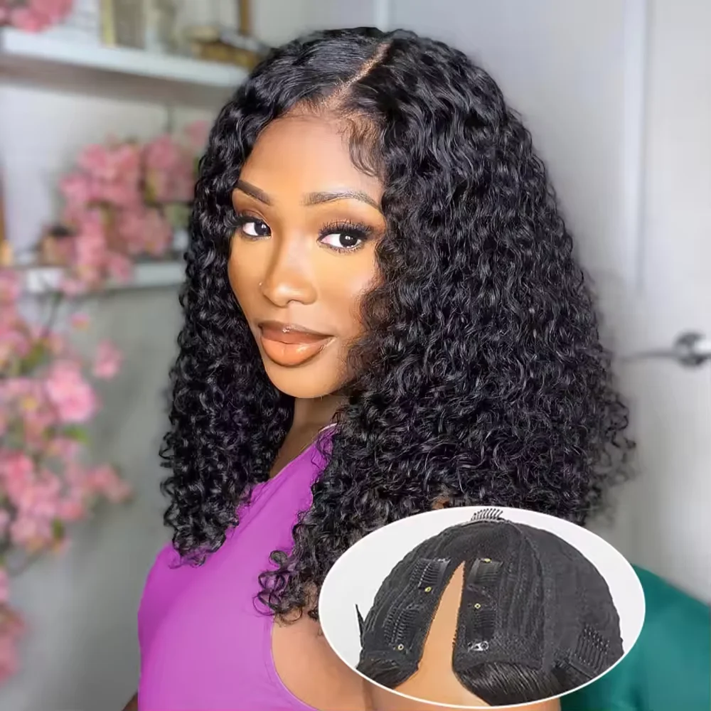Long Curly V Part Human Hair Wigs 200 Density Water Wave Wig For Women V part Human Hair Head Clip In Halr Wigs 16-32 Inches