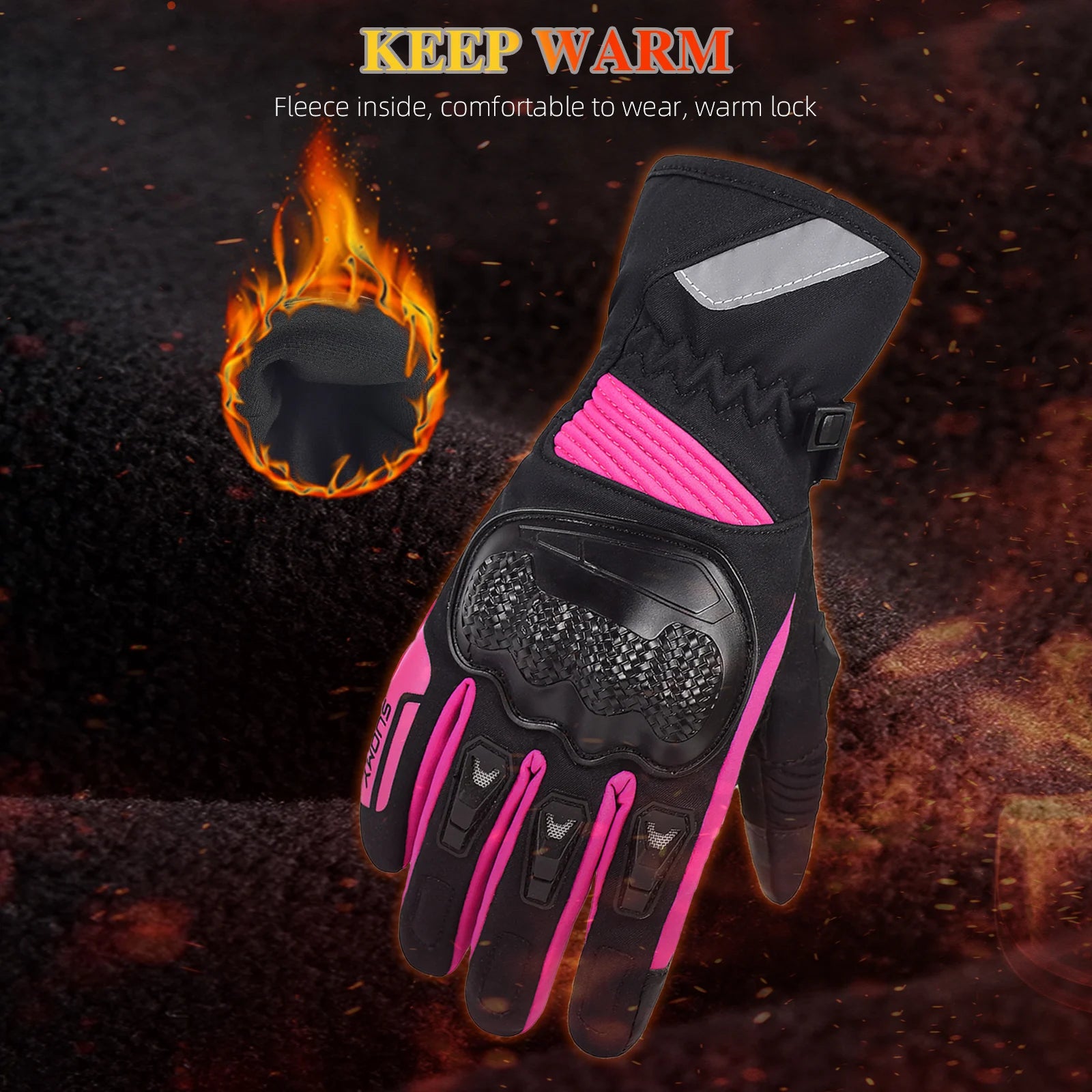SUOMY Winter Motorcycle Gloves Lady Pink/Purple Windproof Waterproof Biker Gloves Touch Screen Warm Riding Gloves For Women