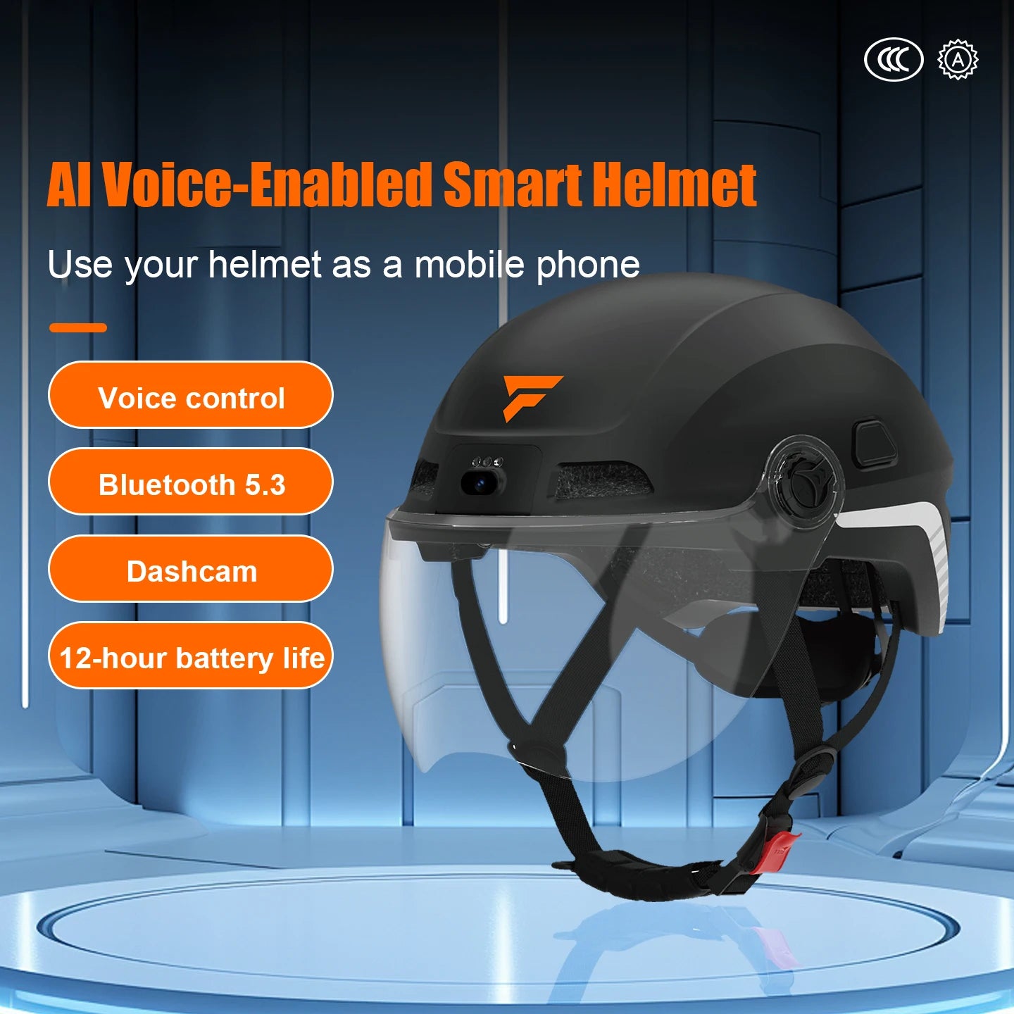 M8 Intelligence Motorcycle Helmet Bicycle Safety Helmet Built-in Noise-canceling BT Dashcam with LED Headlights