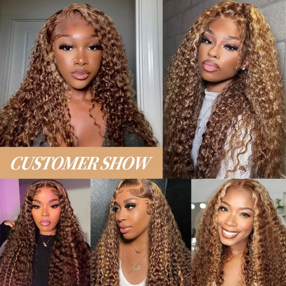 Addictive Highlight 250 Density 30 inch Ombre Curly Lace Front Human Hair Wigs Deep Wave HD Transparent 13x6 Lace Frontal Wig