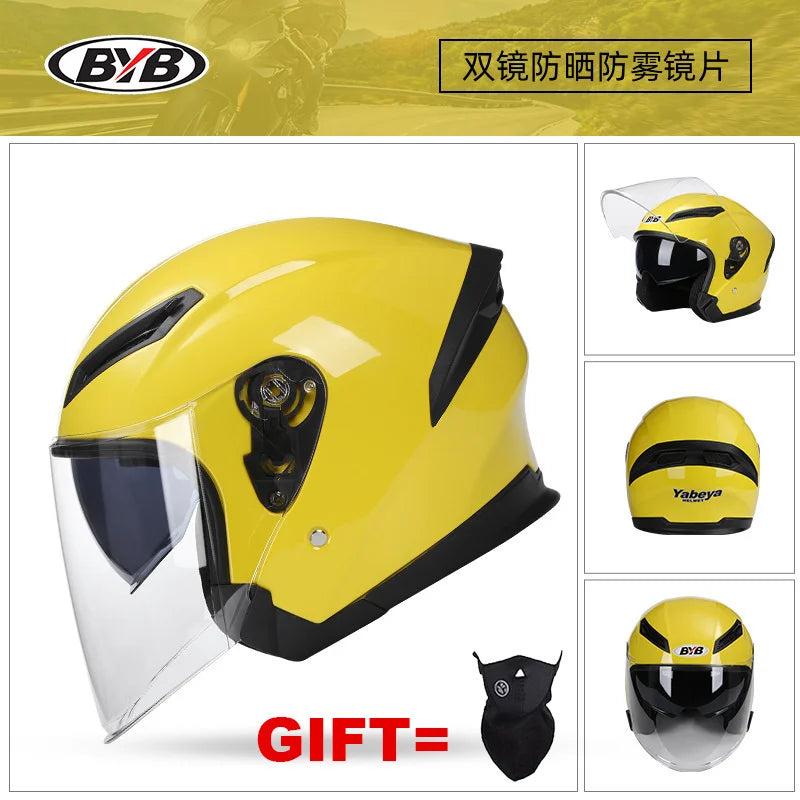 Free Gift Motorcycle Helmet Half Face DOT Motorbike Helmet Electric Safety Double Visor Dual  Lens Helmet Moto Casque For Adults